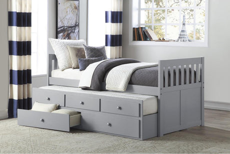Orion Gray Twin Over Twin Trundle Bed with Storage - detailed view