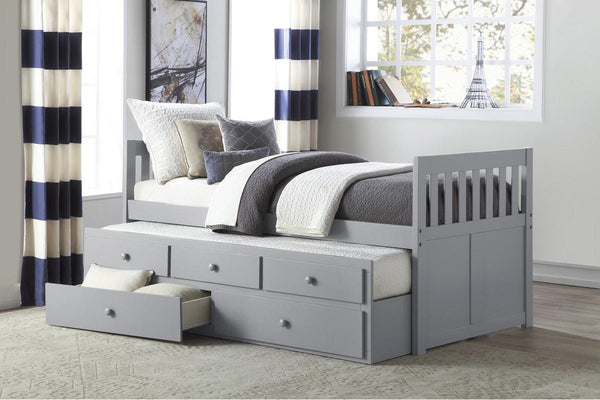 Orion Gray Twin Over Twin Trundle Bed with Storage - detailed view