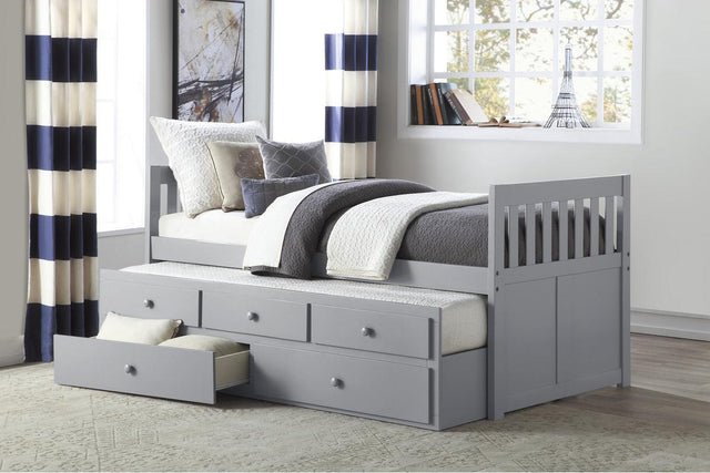 Orion Gray Twin Over Twin Trundle Bed with Storage - detailed view