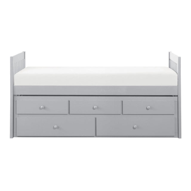 Orion Grey twin storage trundle bed front view
