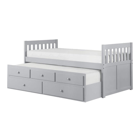 Orion Grey twin storage trundle bed side view