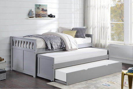 Orion Gray Twin Over Twin Trundle Bed assembled overall view