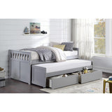 Orion Gray Twin Over Twin Storage Bed fully assembled