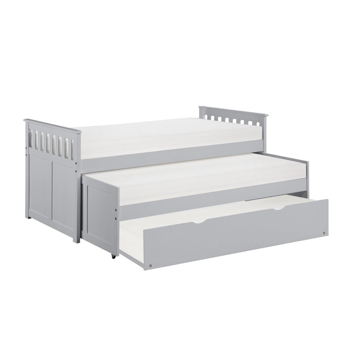 Orion Gray Twin Over Twin Trundle Bed with trundle open rear angle