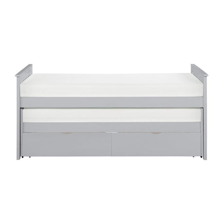 Orion Gray Twin Over Twin Bed with Storage Boxes front view