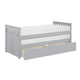 Top drawer and trundle opened on Orion Gray Twin Over Twin Storage Bed