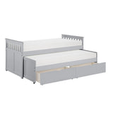 Under-bed storage drawers pulled out on Orion Gray Twin Over Twin Storage Bed