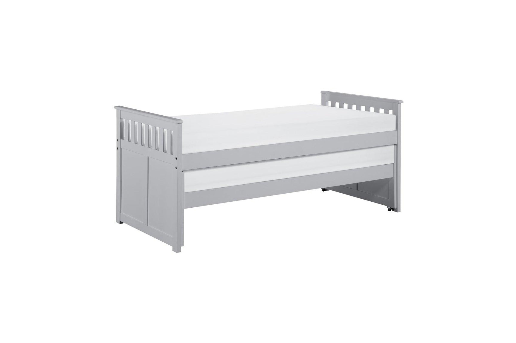 Another angle of Orion twin-over-twin bed in gray finish