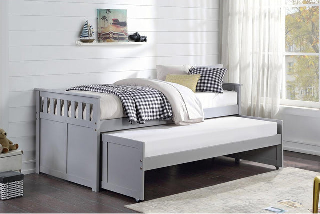 Orion Gray Twin Over Twin Trundle Bed in youth bedroom setting