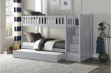 Orion Gray Twin Over Twin Bunk Bed with Storage Stairs angled side view