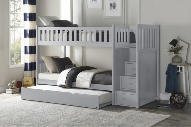 Orion gray twin over twin storage trundle daybed with trundle pulled out