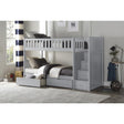 Orion Gray Twin over Twin Bunk Bed with storage boxes and reversible step drawers