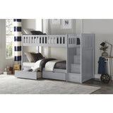 Orion Gray Twin over Twin Bunk Bed with storage boxes and reversible step drawers