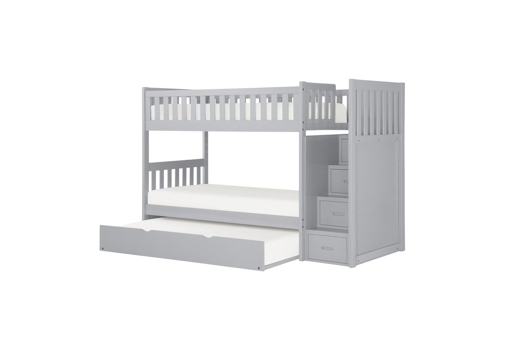 Orion Gray Twin Over Twin Bunk Bed with Storage Stairs stairs close-up