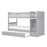 Orion gray twin over twin bunk bed side view showing step storage