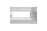 Orion Gray Twin Over Twin Bunk Bed with Storage Stairs with dresser and mirror