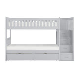 Orion Gray Twin over Twin Bunk Bed front view with storage drawers
