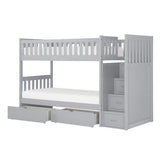 Orion Gray Twin over Twin Bunk Bed side view showing steps and guard rails