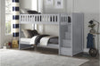 Orion Gray Twin Over Twin Bunk Bed with Storage Stairs front view