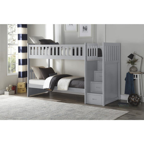 Orion Gray twin over twin step bunk bed angled view