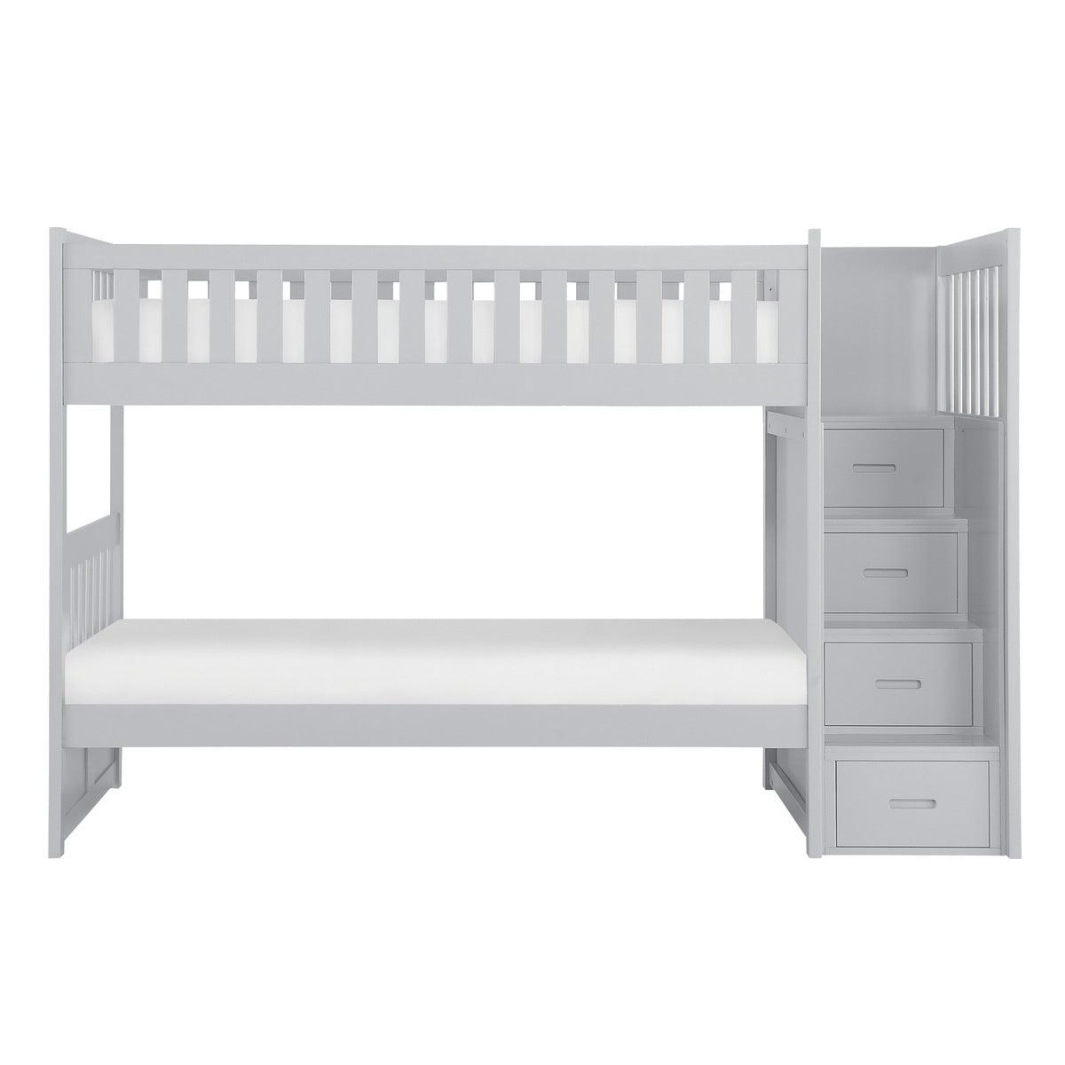 Orion Gray twin over twin step bunk bed front view