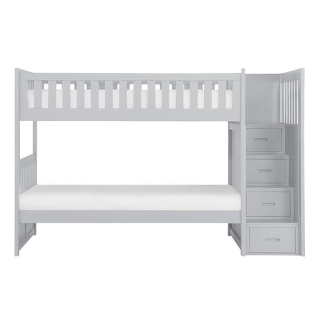 Orion Gray twin over twin step bunk bed front view