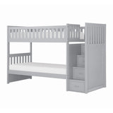 Orion Gray twin over twin step bunk bed side view showing steps