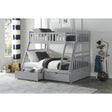 Close-up of storage drawers on casters under Orion Gray Twin Over Full Bunk Bed