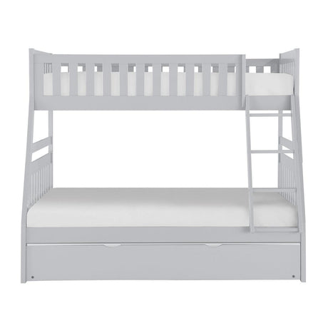 Orion gray twin-over-full bunk bed with twin trundle front view