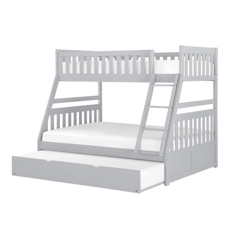Orion gray twin-over-full bunk bed with twin trundle side view