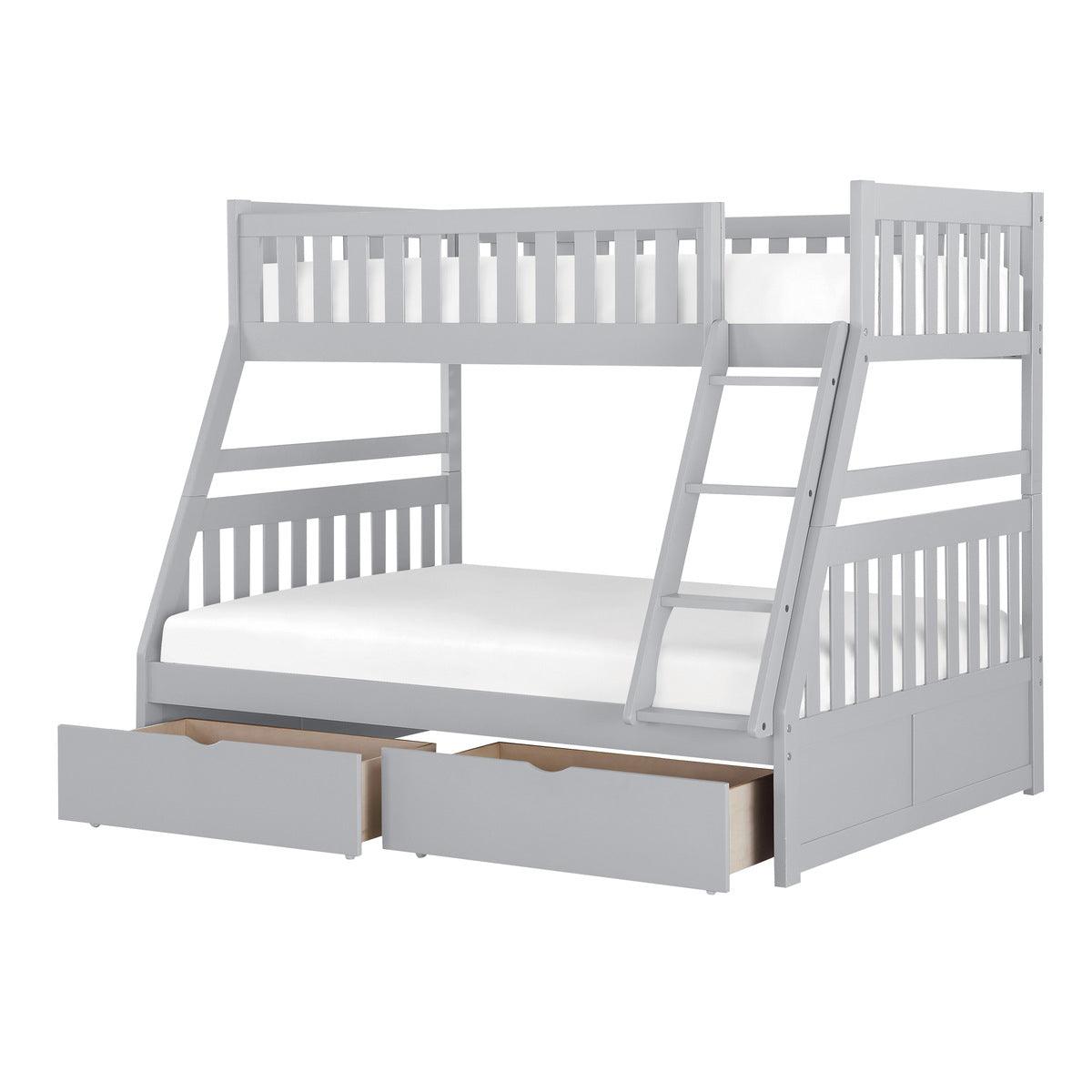 Side view of Orion Gray Twin Over Full Bunk Bed with ladder and guard rails visible