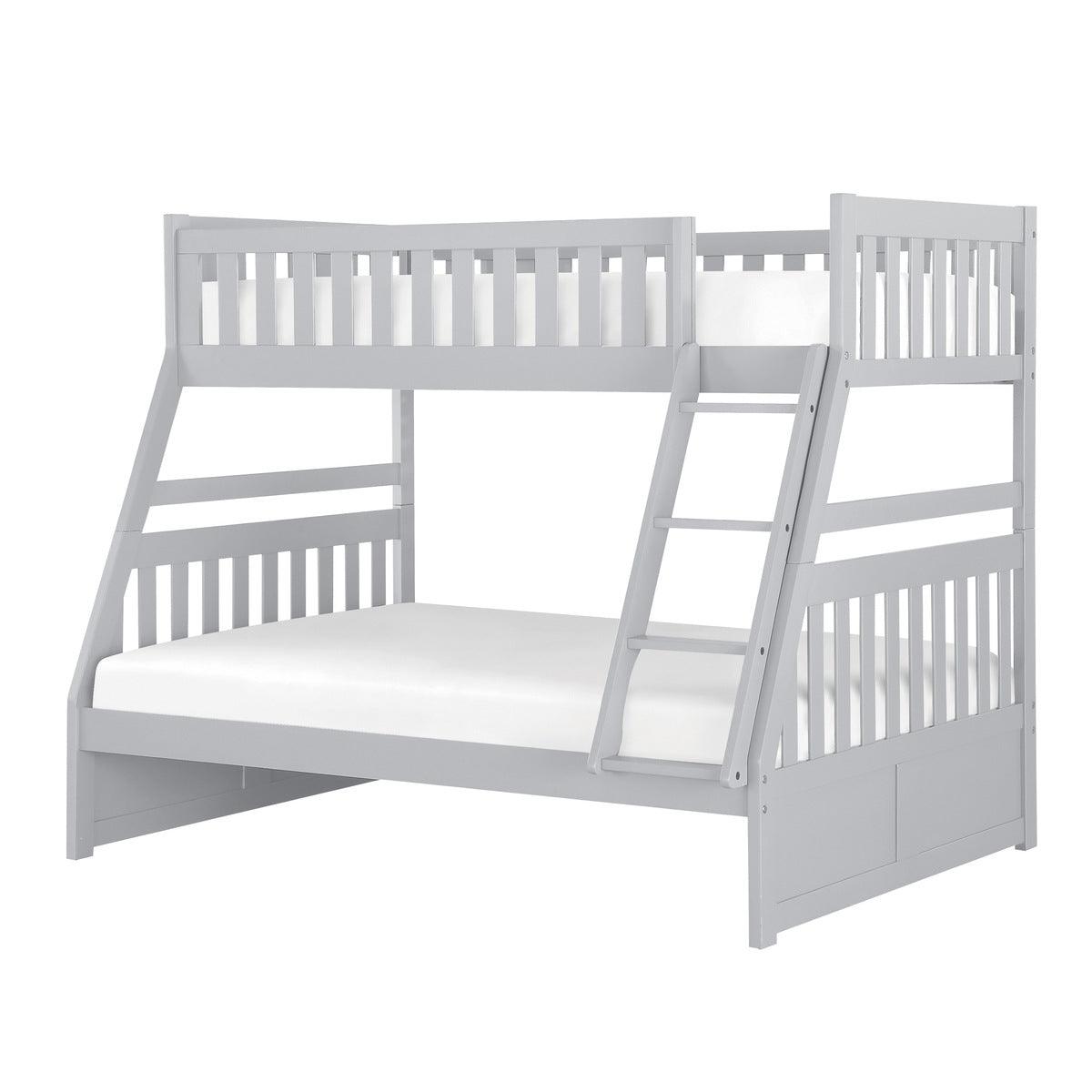 Orion Gray twin over full bunk bed side angle showing ladder and guardrails