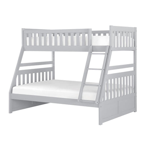 Orion Gray twin over full bunk bed side angle showing ladder and guardrails