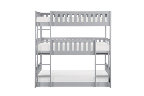 Side view of Orion Gray Youth Triple Twin Bunkbed