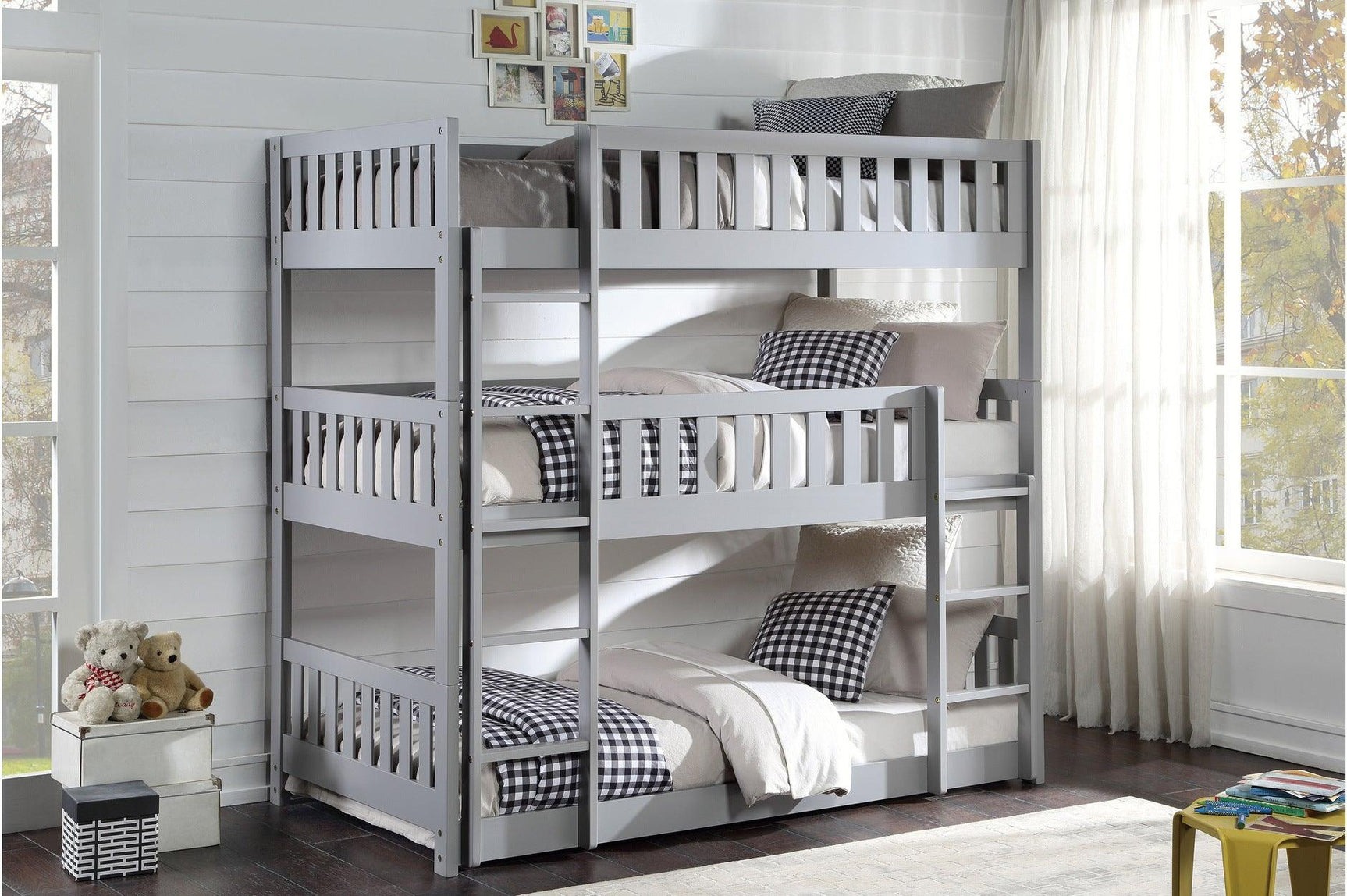 Orion Gray Youth Triple Twin Bunkbed Bedroom Set - Front angle