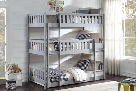 Orion Gray Youth Triple Twin Bunkbed Bedroom Set - Front angle