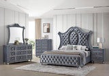 Side view of Cameo Gray Velvet Upholstered Tufted Panel Bedroom Set bed