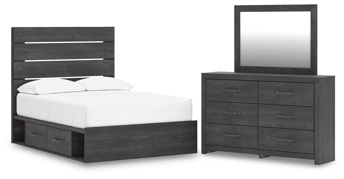 Hollivern Dark Gray Panel Bedroom Set — 4-Drawer Under-Bed Storage — Full / 3: Bed, Dresser, Mirror