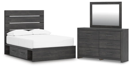 Hollivern Dark Gray Panel Bedroom Set — 4-Drawer Under-Bed Storage — Full / 3: Bed, Dresser, Mirror