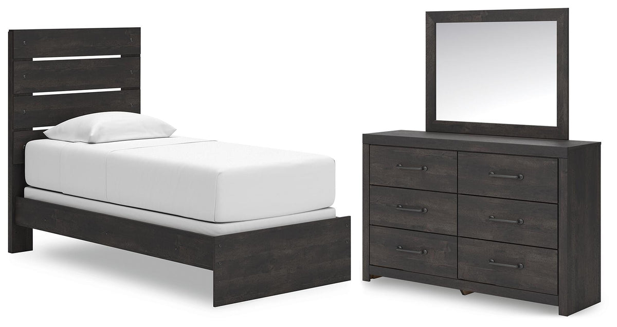 Hollivern Dark Gray Panel Bedroom Set — Twin / 3: Bed, Dresser, Mirror