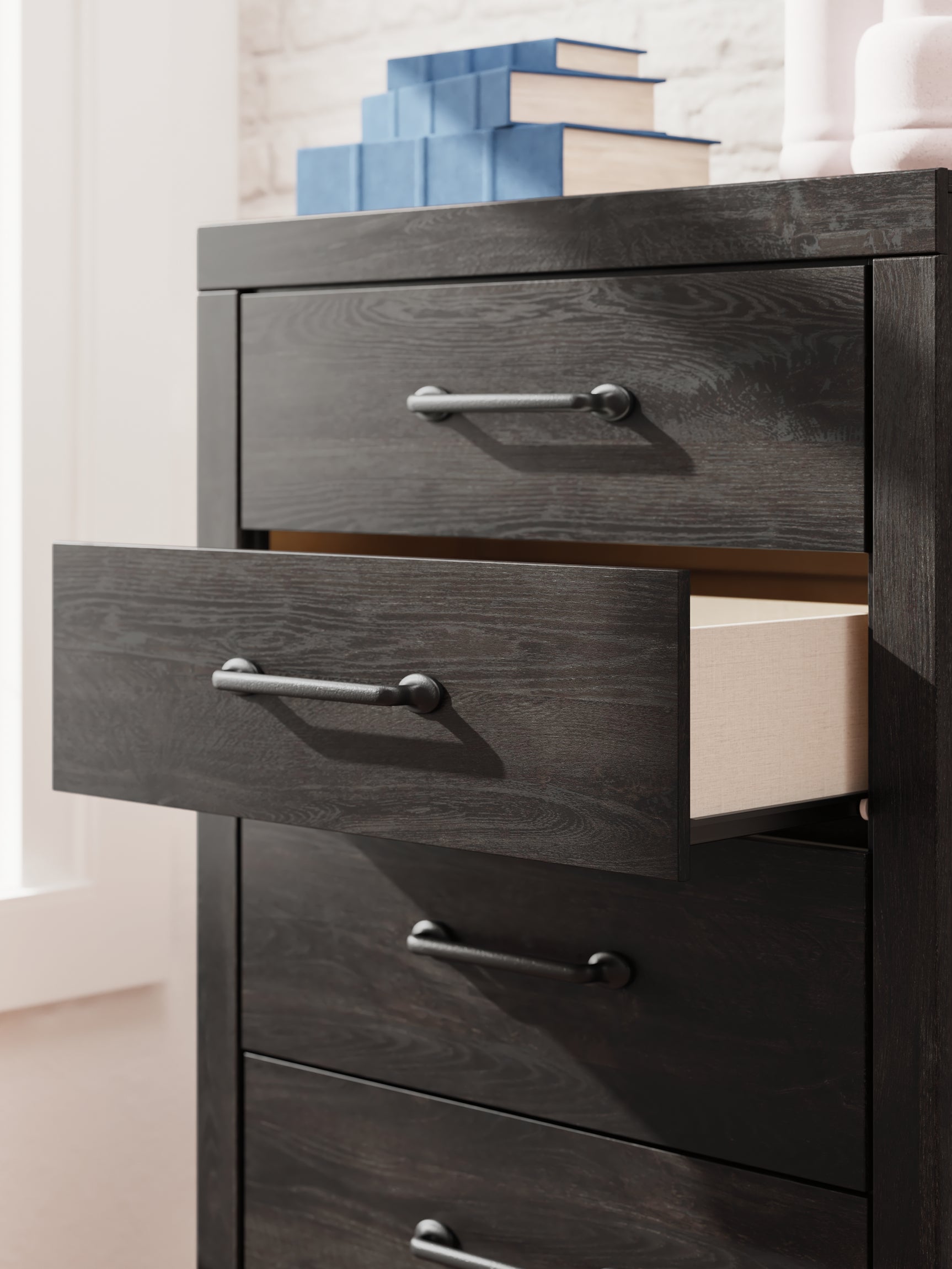 Detail close-up of drawer handle and finish