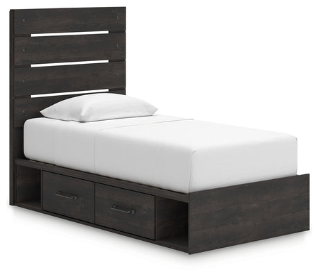 Hollivern bed side view showing storage drawers