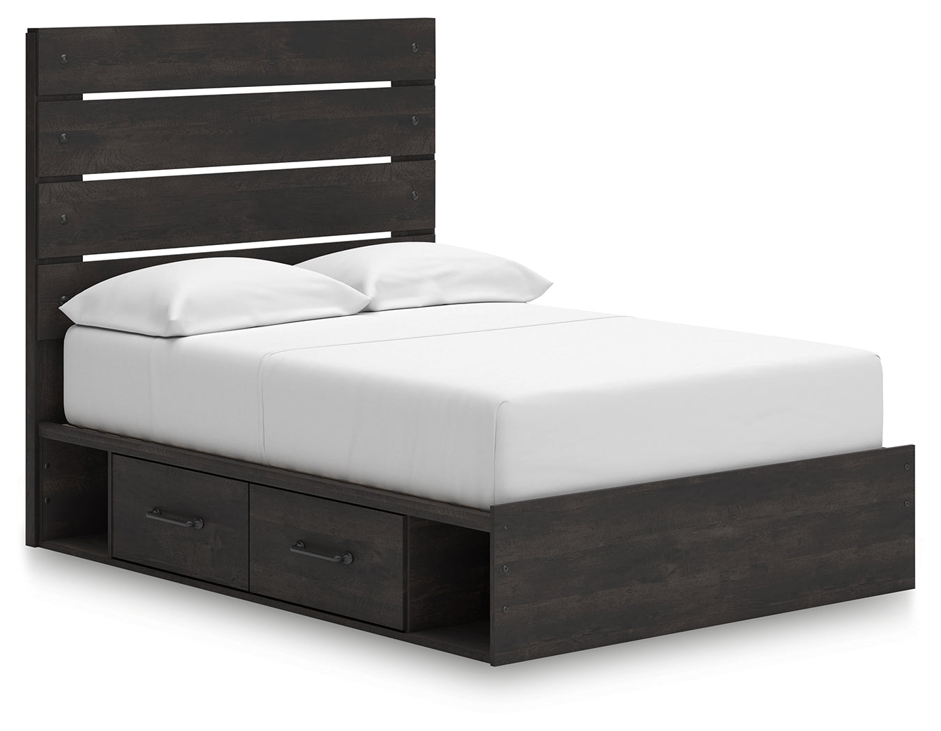 Side angle of Hollivern storage bed showing drawers