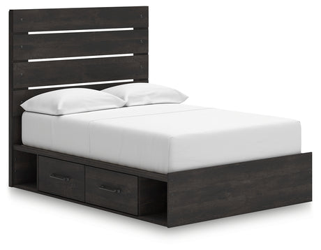 Side angle of Hollivern storage bed showing drawers
