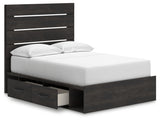 Top angle showing storage cubbies and drawers on Hollivern bed