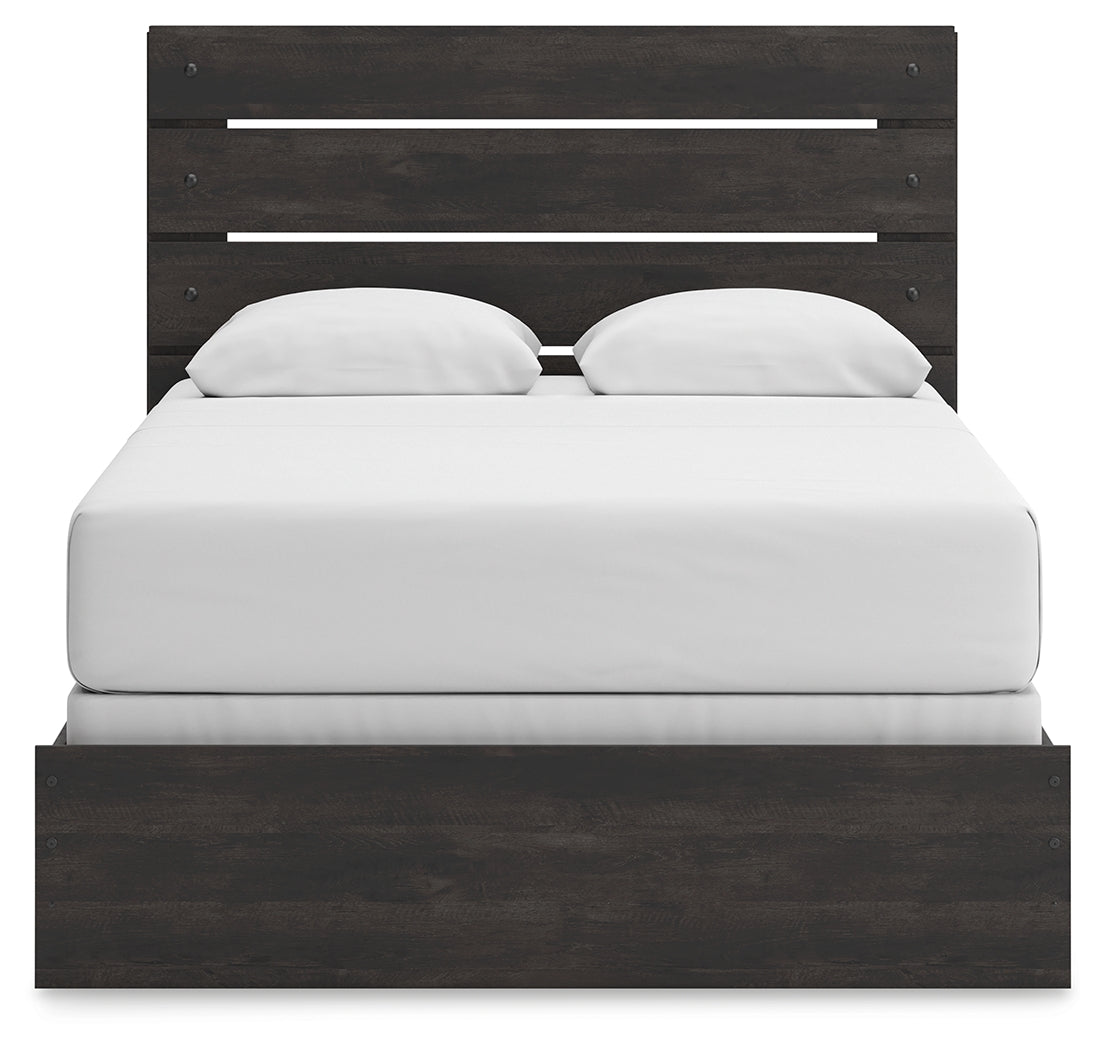 Side view of Hollivern Dark Gray Queen Panel Bed