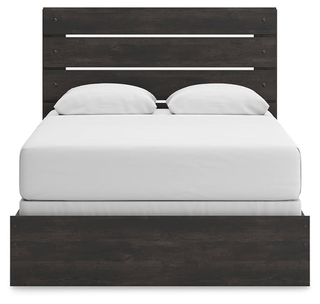 Side view of Hollivern Dark Gray Queen Panel Bed