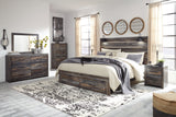 Drystan King Panel Bed footboard with open storage drawers