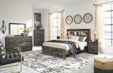 Closeup of Drystan Bookcase Headboard with LED Lighting and Storage Cubbies