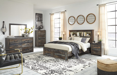 Closeup of Drystan Bookcase Headboard with LED Lighting and Storage Cubbies